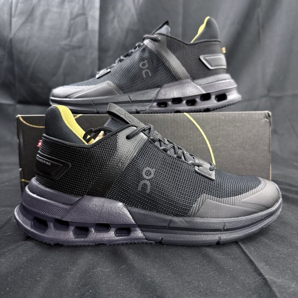 On Clouds Shoes - ON Cloudnova Flux Suma Womens Size 5.5 Black Iron Gold Athletic Running Shoes